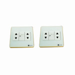 Ổ cắm 2 hạt ổ cắm đơn 2 chấu + 1 hạt mạng Lumi chữ nhật dọc kính phẳng viền thẳng champagne LM-SK11i/DT | White