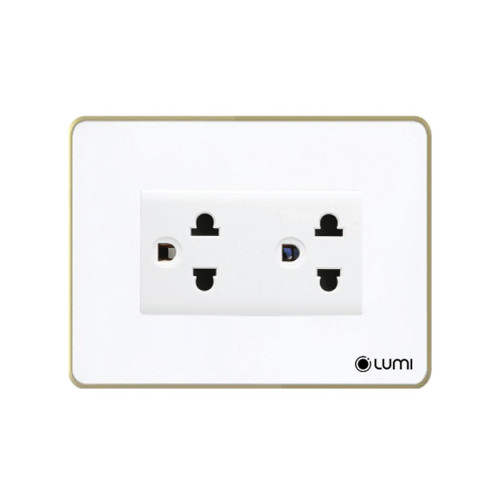 Ổ cắm đôi 3 chấu Lumi vuông kính phẳng viền bo cong champagne LM-SK3/CC/VT | White