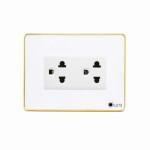 Ổ cắm đôi 3 chấu Lumi chữ nhật ngang kính phẳng viền bo cong vàng LM-SK3/CG/NT | White