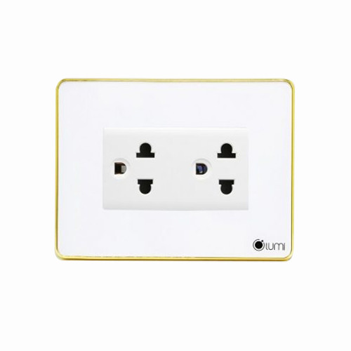 Ổ cắm đôi 3 chấu Lumi vuông kính phẳng viền bo cong vàng LM-SK3/CG/VT | White