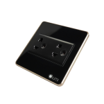 Ổ cắm đôi 3 chấu Lumi chữ nhật ngang kính phẳng viền thẳng champagne LM-SK3/ND | Black
