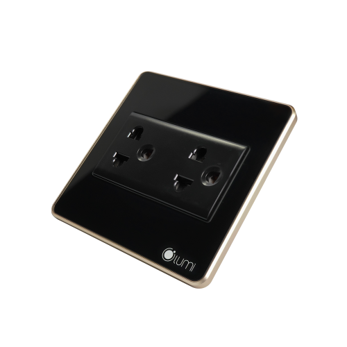 Ổ cắm đôi 3 chấu Lumi chữ nhật ngang kính phẳng viền thẳng champagne LM-SK3/ND | Black
