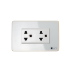 Ổ cắm đôi 3 chấu Lumi chữ nhật ngang kính phẳng viền thẳng champagne LM-SK3/NT | White